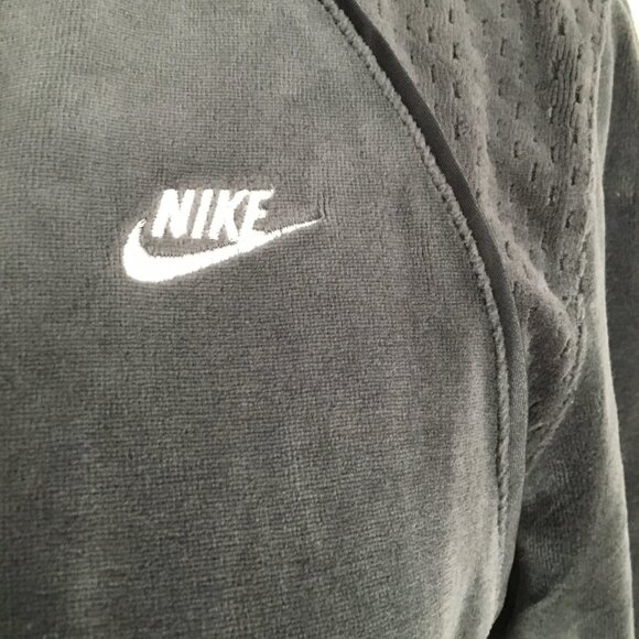 NIKE Long Sleeve Gray Velvet/Velour Perforation Detail Collared Track Jacket - Picture 7 of 13